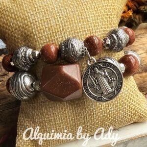 Bold and chunky Brown sunstone and Silver Bracelet stack duo